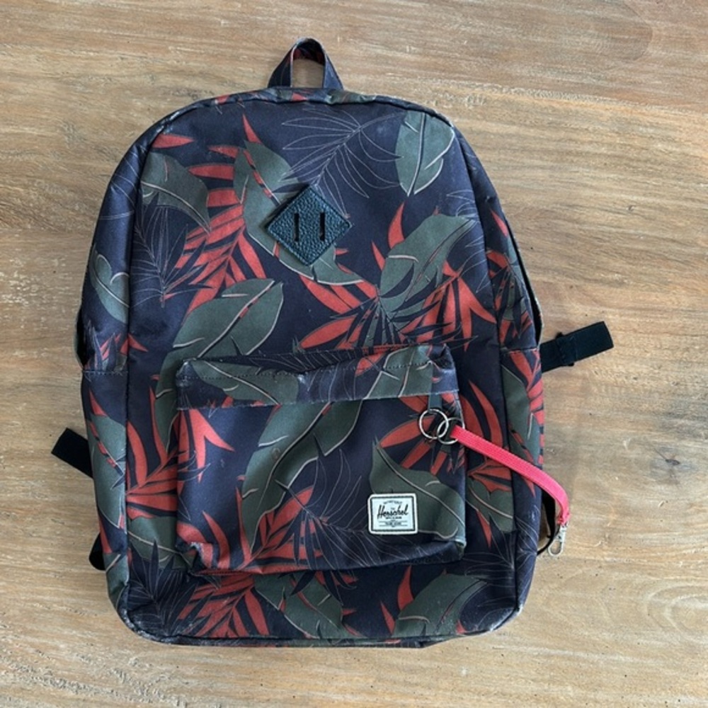 Herschel Supply Co Heritage Backpack Tropical Palm Leaf Print Black Red Green